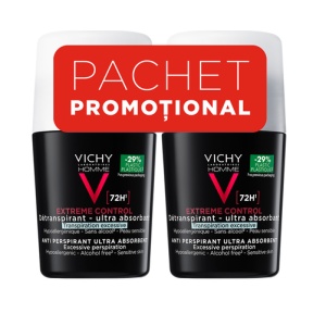 Pachet Deodorant roll-on antiperspirant pentru barbati Control Extrem 72H, 50 ml + 50 ml, Vichy