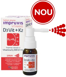 Spray suspensie uleioasa cu VItamina D3+K2 Impruvis D3Vit, 10 ml, Pharma Brands