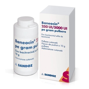 Baneocin pulbere, 250 UI/5000 UI pe gram, 10 g, Sandoz