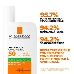 Fluid pentru fata cu protectie solara SPF 50+ Anthelios UVmune 400 Oil Control, 50 ml, La Roche-Posay