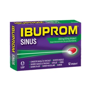 Ibuprom Sinus 200 mg/30 mg, 12 drajeuri, Us Pharmacia