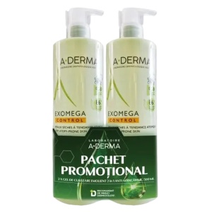 Pachet Gel de dus emoliant 2 in 1 Exomega Control, 2x500 ml, A-Derma