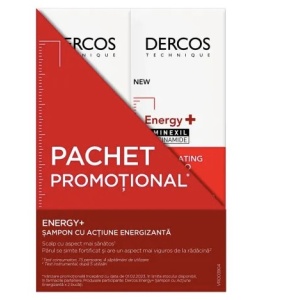 Pachet Sampon energizant impotriva caderii parului cu Aminexil Dercos Energy+, 200 ml + 200 ml, Vichy