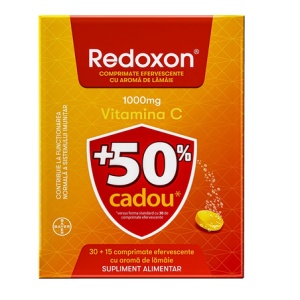 Redoxon cu aroma de lamaie, 30 + 15 comprimate efervescente, Bayer