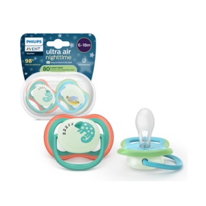 Suzete fosforescente Ultra Air, Somn, 6-18 luni, SCF376/28, 2 buc, Philips Avent
