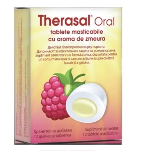 Tablete masticabile cu aroma de zmeura Therasal Oral, 12 tablete, Vedra