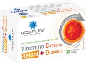 Vitamina C 1000 mg + D3 2000 UI Retard Biosunline, 30 comprimate, Helcor