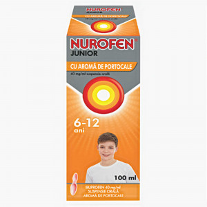 Nurofen Junior sirop cu aroma de portocale, 6-12 ani, 40 mg/ml, 100 ml, Reckitt Benckise
