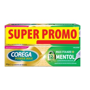 Pachet Crema adeziva pentru proteza dentara Max Fixare Mentol Corega, 2x40 g, Haleon