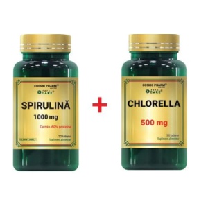 Pachet Detox Celular: SPIRULINA 1000 mg + CHLORELLA 500 mg, Cosmopharm