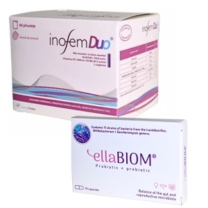 Pachet Inofem Duo x 60 plicuri + EllaBiom Probiotic + Prebiotic x10 capsule, Establo Pharma