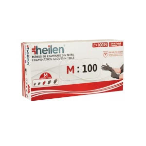 Set 100 Manusi Heilen de unica folosinta din nitril nepudrate Negru L