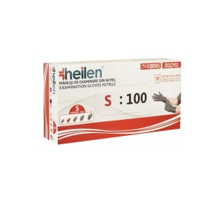 Set 100 Manusi Heilen de unica folosinta din nitril nepudrate Negru S