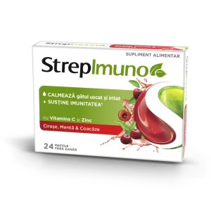 Strepimuno cu cirese, menta si coacaze, 24 pastile de supt, Reckitt Benckiser