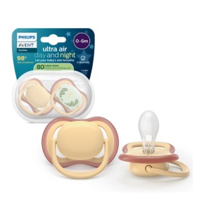 Suzete fosforescente Ultra Air, galben, 0-6 luni, SCF087/09, 2 buc, Philips Avent