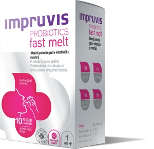 Impruvis Probiotic Fast Melt cu aroma de capsuni si zmeura, 10 plicuri, Impruvis
