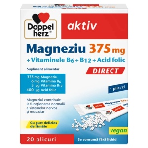 Magneziu 375 mg + Vitaminele B6 + B12 + Acid folic, Direct, 20 plicuri, Doppelherz