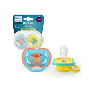 Suzeta Ultra Air Pacifier Philips Avent, Albastru/Galben, 18 luni+, SCF349/58, 2 bucati, Philips