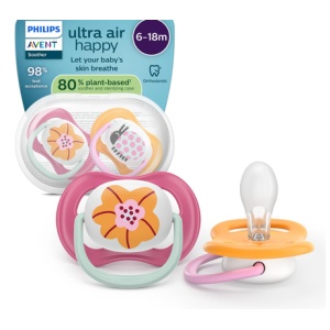 Suzeta Ultra Air Pacifier Philips Avent, Gargarita/Floare, 6-18 luni, SCF080/27, 2 bucati, Philips