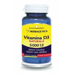 Vitamina D3 naturala 5000 UI, 60 capsule, Herbagetica