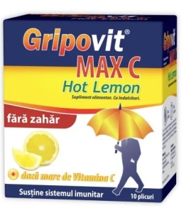 Gripovit Max C Hot Lemon fara zahar, 10 plicuri, Zdrovit