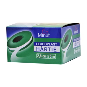 Leucoplast din hartie 2.5cm x 5m, 1 bucata, Minut
