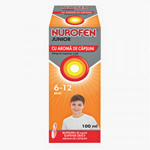 Nurofen Junior sirop cu aroma de capsuni, 6-12 ani, 40mg/ml, 100 ml, Reckitt Benckiser