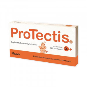 Protectis cu vitamina D3 800 UI cu aroma de portocale, 10 tablete masticabile,BioGaia