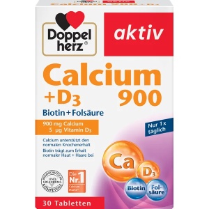 Calciu900 + D3 + Biotina + Acid folic Aktiv, 30 comprimate, Doppelherz