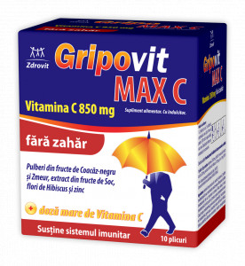 Gripovit Max C fara zahar, 10 plicuri, Zdrovit