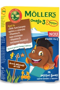 Pestisori gumati cu Omega-3 si aroma de cola, 36 jeleuri, Moller's