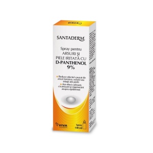 Spray pentru arsuri si piele iritata cu D-Panthenol 9% Santaderm, 100 ml, Viva Pharma