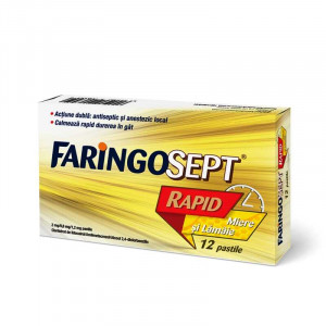 Faringosept Rapid cu aroma de miere si lamaie, 2 mg/0,6 mg/1,2 mg, 12 pastile, Terapia