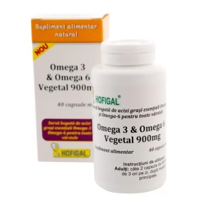 Omega 3 & Omega 6 vegetal, 900 mg, 40 capsule, Hofigal