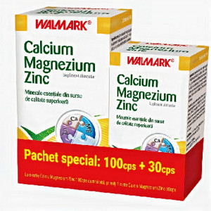 Pachet Calciu Magneziu Zinc, 100 + 30 tablete, Walmark