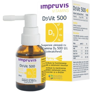 Suspensie uleioasa cu Vitamina D3 500 U.I. spray Impruvis D3Vit, 20 ml, EMERGOPHARM