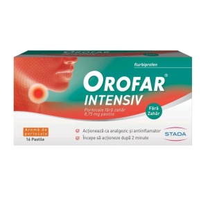 Orofar Intensiv portocale fara zahar, 8,75mg, 16 comprimate de supt, Stada