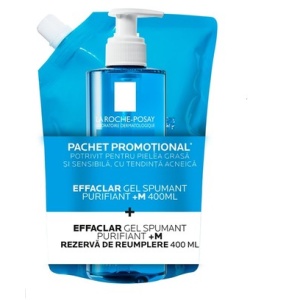 Pachet Gel spumant purifiant Effaclar +M, 400 ml + Rezerva de reumplere, 400 ml, La Roche-Posay