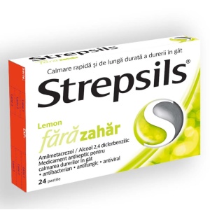 Strepsils lemon fara zahar, 24 pastile, Reckitt