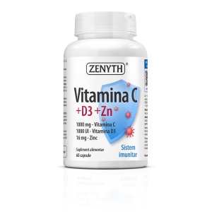Vitamina C +D3 +Zn, 60 capsule, Zenyth
