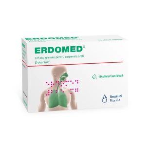 Erdomed 225mg, 10 plicuri cu granule pentru suspensie orala, Angelini