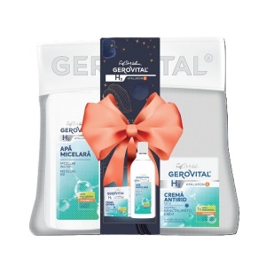 Set Cadou Îngrijire Ten Gerovital H3 Hyaluron C – Cremă Antirid de Zi cu Acid Hialuronic și Apă Micelară cu Vitamina C + Borsetă Cadou