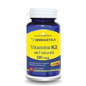 Vitamina K2 naturala, 120 mcg, 60 capsule, Herbagetica