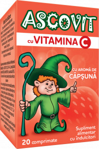 Ascovit cu Vitamina C aroma de capsuni, 20 comprimate, Omega Pharm