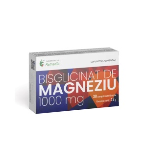 Bisglicinat de magneziu, 1000 mg, 30 comprimate, Laboratoarele Remedia