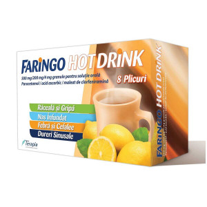 Faringo Hot Drink, 500 mg/200 mg/4 mg, 8 plicuri, Terapia