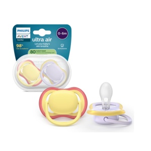 Suzete Ultra Air, Mov/Galben, 0-6 luni, SCF087/03, 2 buc, Philips Avent
