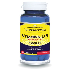 Vitamina D3 naturala 3000 UI, 30 capsule, Herbagetica