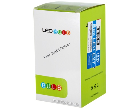 Bec led E27 lumina rece 6400k 18W echivalent 155W 36.000ore