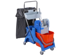 Carucior curatenie Bayersan Duo, 2 galeti x 25 litri, suport accesorii, sac si storcator profesional - Img 1